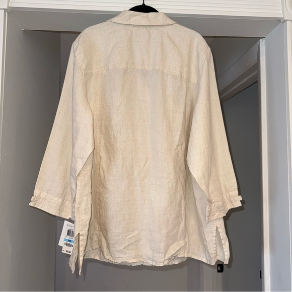 JM Collection 100% Linen Cream Gold Button Down Long Sleeve Blouse Sz 20W NWT - Picture 9 of 12